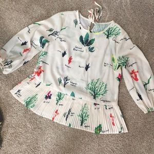 Cream blouse with plant print